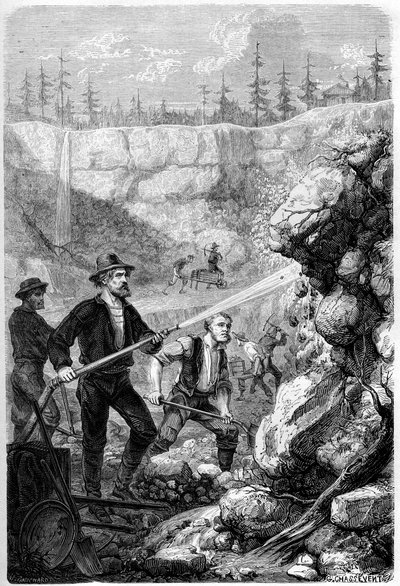 Minería Hidráulica, California, 1859 de Gustave Adolphe Chassevent Bacques