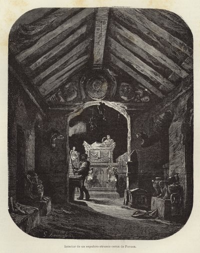 Interior de una tumba etrusca cerca de Perugia de Gustave Bauernfeind
