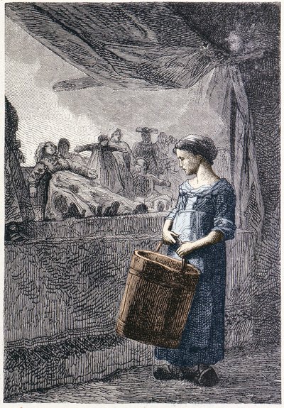 Cosette delante de la tienda de juguetes - en “Los Miserables” de Victor Hugo, il. por Brion, ed. Hetzel y Lacroix de Gustave Brion