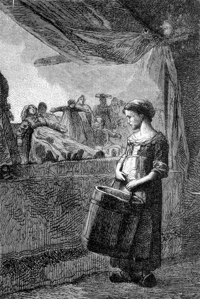 Cosette frente a la tienda de juguetes - en "Los Miserables" de Victor Hugo, ilustrado por Brion, ed. Hetzel y Lacroix de Gustave Brion