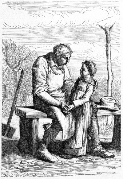 Cosette y Jean Valjean - en “Los Miserables” de Victor Hugo, ilustrado por Brion, ed. Hetzel y Lacroix de Gustave Brion