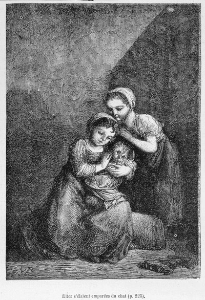 Cosette y su amiga y el gato - en “Los Miserables” de Victor Hugo, ilustrado por Brion, ed. Hetzel y Lacroix de Gustave Brion