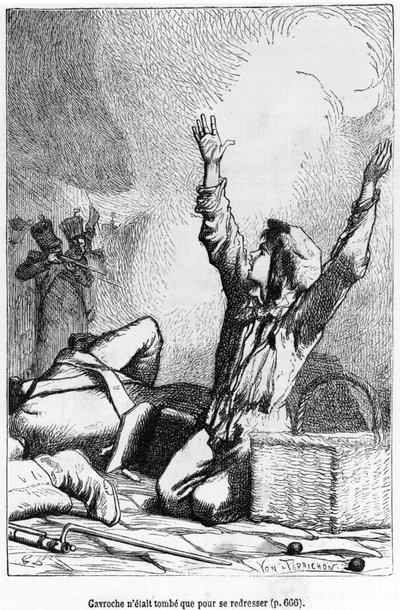Gavroche había caído solo para levantarse de nuevo, ilustración de 