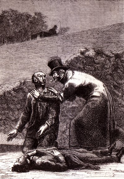 Javert reconoce a Valjean - en “Los Miserables” por Victor Hugo, ilustrado por Brion, ed. Hetzel y Lacroix de Gustave Brion