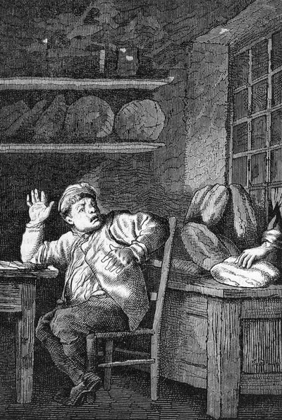 El robo de Jean Valjean - en "Los Miserables" por Victor Hugo, ilustrado por Brion, ed. Hetzel y Lacroix de Gustave Brion