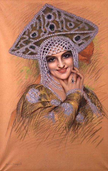 Mujer joven con tocado de perlas (pastel sobre papel) de Gustave Brisgand