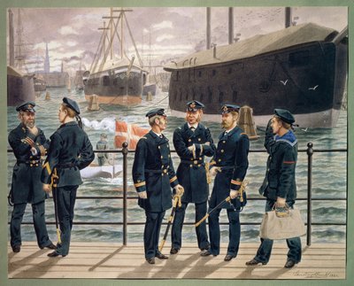 Oficiales y tropas de la marina danesa. Acuarela de Gustav Brock de Gustave Brock