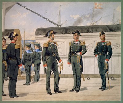 Oficiales de la marina danesa en uniforme de gala. Acuarela de Gustav Brock de Gustave Brock
