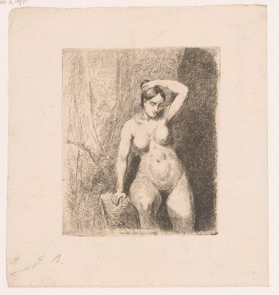 Mujer desnuda sentada sosteniendo su bollo de Gustave Buschmann