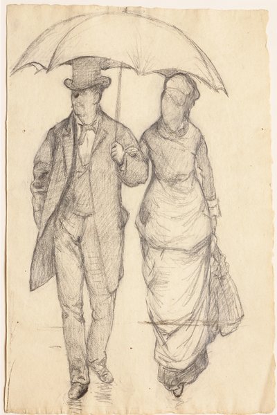 Hombre y mujer bajo un paraguas de Gustave Caillebotte