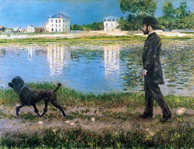 Richard Gallo y su perro en Petit Gennevilliers, c.1883-84 (óleo sobre lienzo) de Gustave Caillebotte
