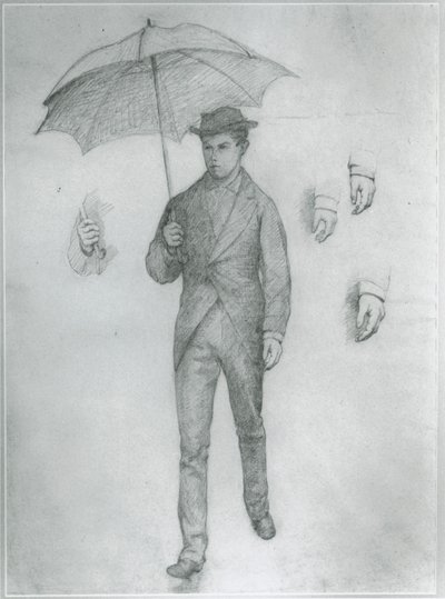 Estudio para Joven con paraguas (lápiz sobre papel) de Gustave Caillebotte