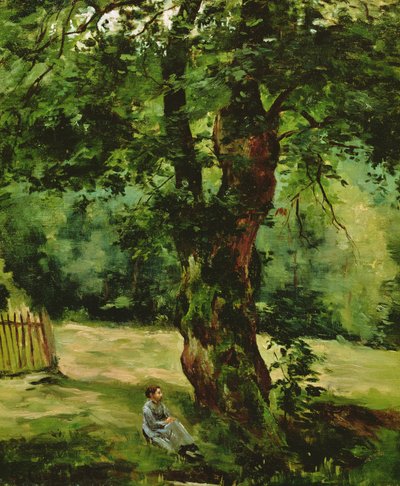 Mujer sentada bajo un árbol de Gustave Caillebotte