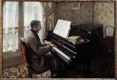 Joven tocando el piano de Gustave Caillebotte