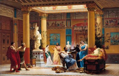 Ensayo de Joueur de flûte y La femme de Diomède en el Atrio del Príncipe Napoleón Pompeiano de Gustave Clarence Rodolphe Boulanger