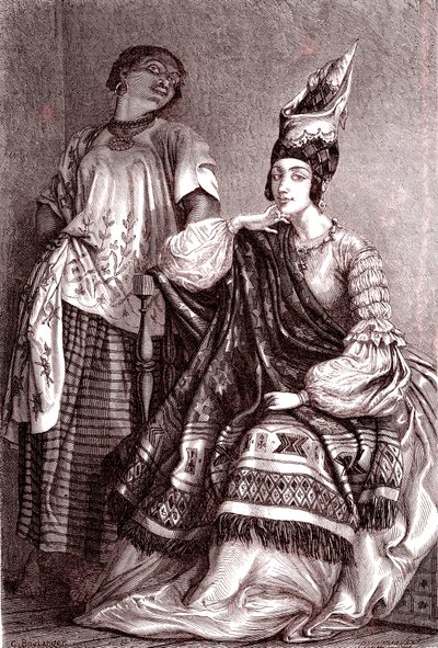 Signare , las mujeres africanas mulato-francesas en la ciudad de Saint Louis, Senegal. 1861 (grabado) de Gustave Clarence Rodolphe Boulanger
