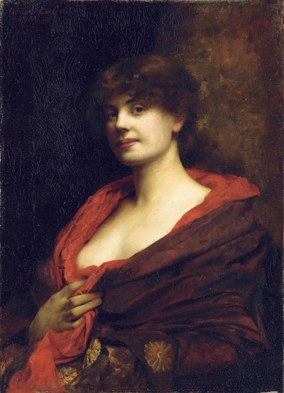 Una Dama Elegante con un Chal Rojo, 1883 de Gustave Claude Etienne Courtois