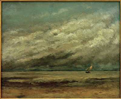 Barco de vela cerca de la costa, cielo tormentoso de Gustave Courbet