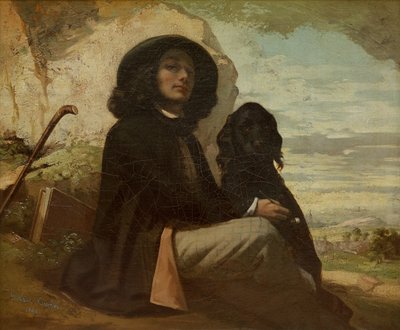 Courbet con su perro negro de Gustave Courbet