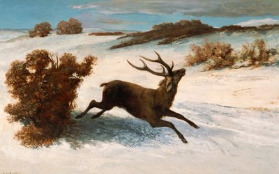 Ciervos Corriendo en la Nieve de Gustave Courbet
