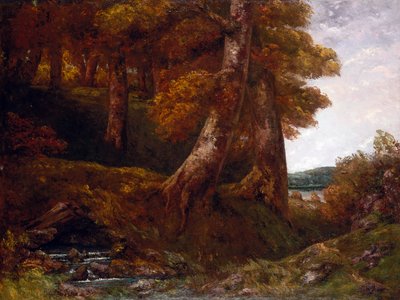 Entrando en el bosque, c.1855 (óleo sobre lienzo) de Gustave Courbet
