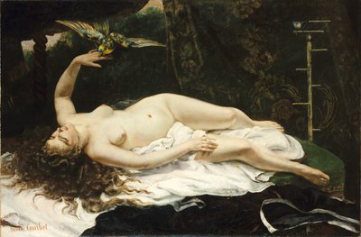 En francés:  La Femme au perroquet Mujer con loro de Gustave Courbet