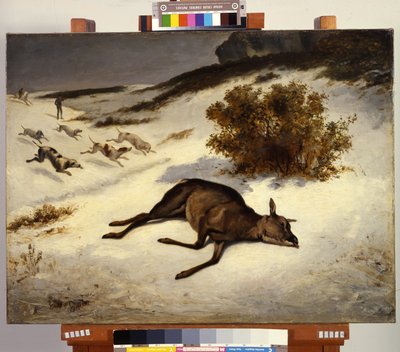 Una cierva, abatida en la nieve de Gustave Courbet