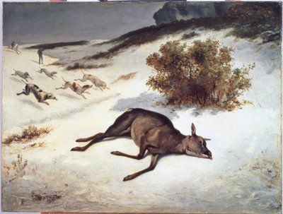 Cierva forzada a bajar en la nieve, 1866 de Gustave Courbet