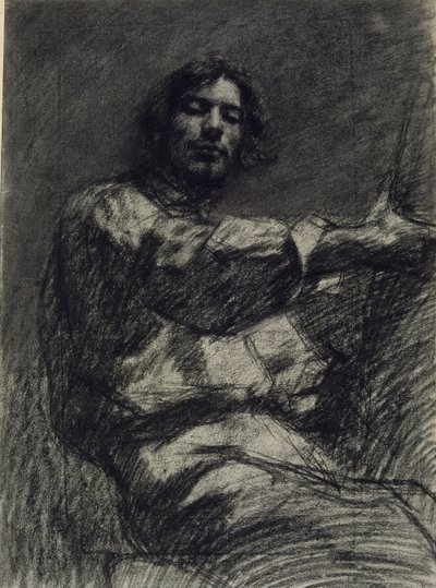 Joven sentado, estudio. Autorretrato ante el caballete de Gustave Courbet