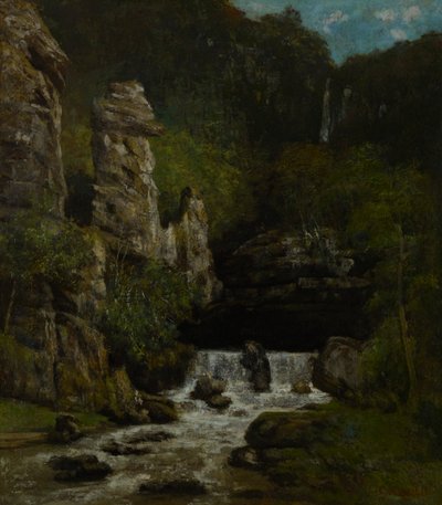 paisaje con una cascada de Gustave Courbet