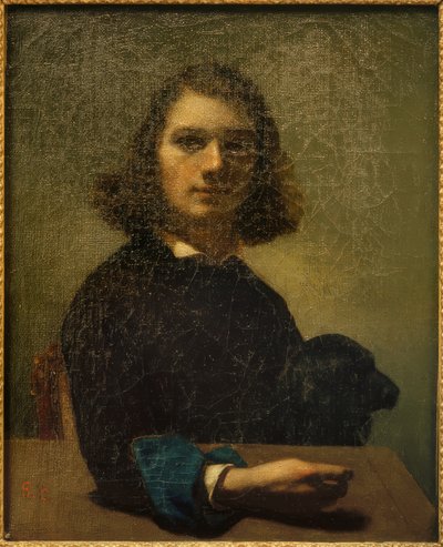 Pequeño retrato del artista con perro negro de Gustave Courbet