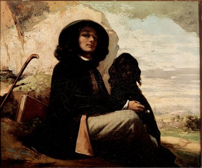Autorretrato con perro negro por Gustave Courbet (1819-1877) 1842 de Gustave Courbet