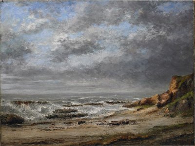 Vista de un mar agitado cerca de un acantilado de Gustave Courbet
