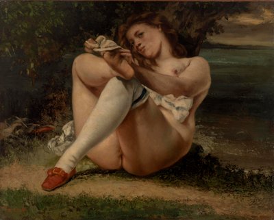 mujer con medias blancas de Gustave Courbet