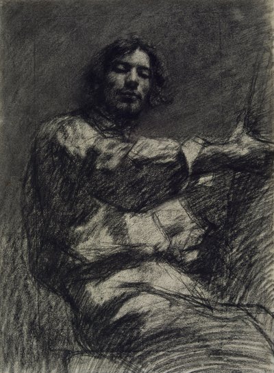 Joven sentado, estudio. Autorretrato en el caballete, c. 1847 de Gustave Courbet