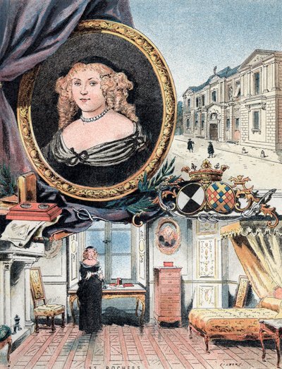 Retrato de la marquesa de Sevigne, junto con el Chateau des Rochers y el Hotel Carnavalet de Gustave Demoulin