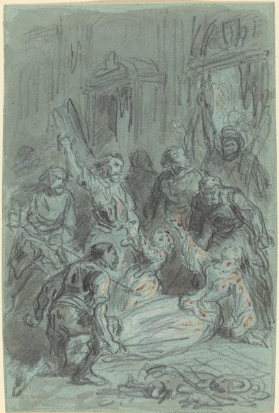 Una Escena Dramática con una Mujer Desmayada de Gustave Dore