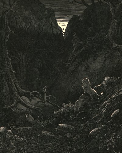 Un león vino, contra mí como apareció, c. 1890 de Gustave Dore