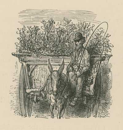 Un hombre conduciendo un carro cargado de plantas y flores de Gustave Dore