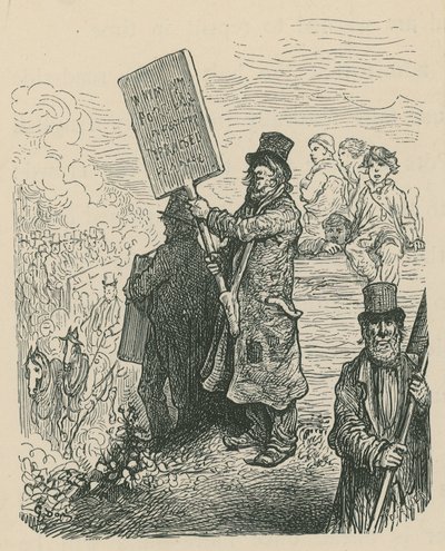 Un hombre sosteniendo un cartel en una protesta de Gustave Dore