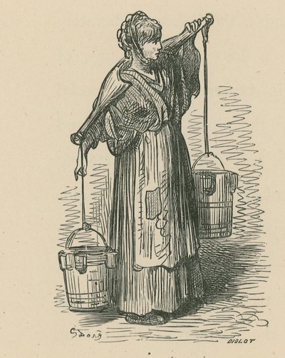 Una mujer llevando dos cubos de Gustave Dore