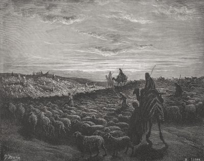 Abraham viajando a la tierra de Canaán, Génesis 13:1-4, ilustración de 
