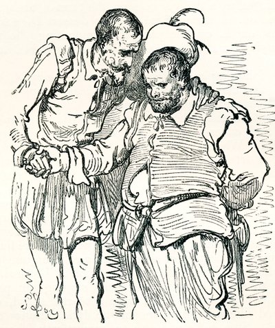 Según un dibujo original de Gustave Dore de Don Quijote y Sancho Panza. De Vida y recuerdos de Gustave Dore, publicado en 1885. de Gustave Dore