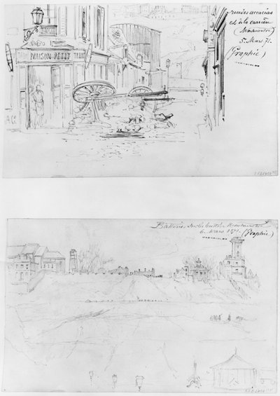 Álbum del sitio de París, Rue des Accacias y rue de la Carriere 5 de marzo de 1871, baterías en las Buttes Montmartre 6 de marzo de 1871 de Gustave Dore