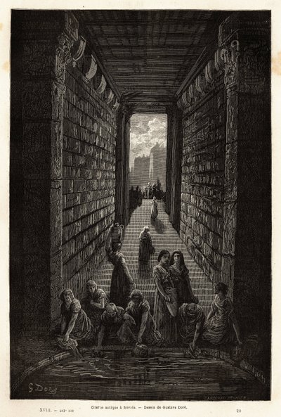 Una cisterna antigua, aún en uso, en Mérida. Grabado para ilustrar el viaje a España por Gustave Doré (1832-1883) ilustrador y el Barón Ch. Davillier redactor, en 1862, publicado en “Le tour du monde, nouveau journal des voyages”, bajo la dirección de Edou de Gustave Dore