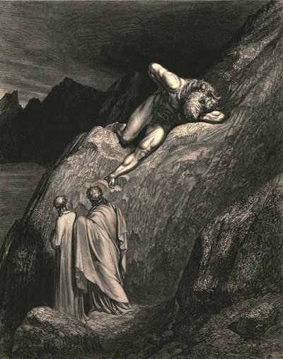 Y allí en el punto de la cresta dividida yacía extendida la infamia de Creta de Gustave Dore