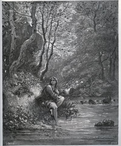 Aparición de Dorotea en ropa de campesina - de “Don Quijote de la Mancha” de Miguel Cervantes (1547-1616) - xilografía después del dibujo de Gustave Doré de Gustave Dore