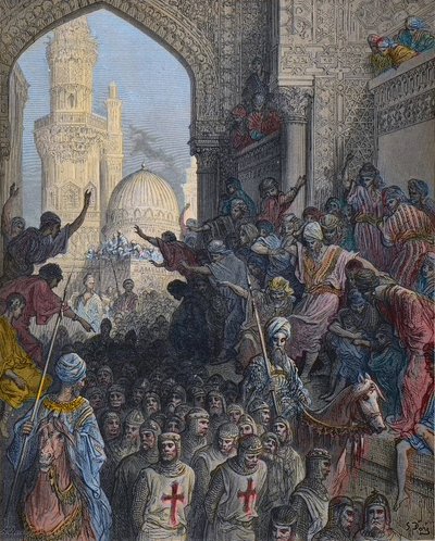 Llegada a El Cairo de los prisioneros de Minieh - Séptima Cruzada 1248-1254, liderada por San Luis - Llegada de prisioneros a El Cairo - Después de la derrota de Mansurah (Batalla de Mansurah) el 8 de febrero de Gustave Dore
