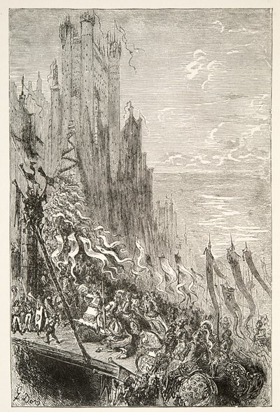 En la ciudad de la condesa de la fuente, de Historias de los Días del Rey Arturo por Charles Henry Hanson, pub.1898 de Gustave Dore