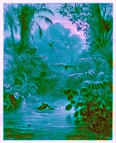 Atala y Chactas cruzando un río, ilustración de 